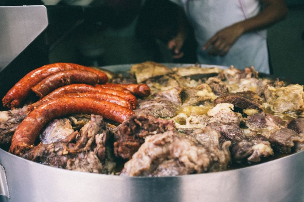Mexico Street Food - sausage on gray steel rack