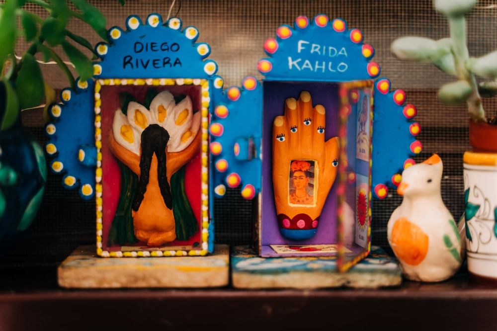 Mexican Souvenirs - blue and yellow happy birthday cake