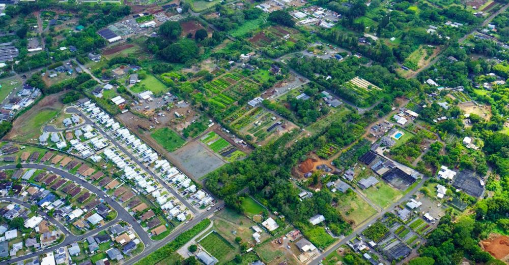 Urban Parks - Aerial View of a Suburban Area on Oahu Island, Hawaii